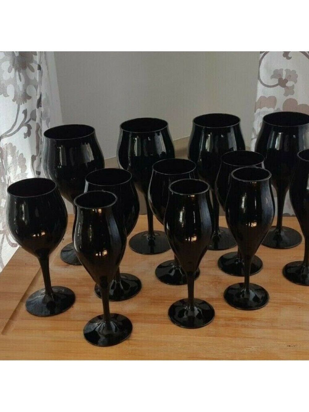 VTG LIBBEY WINE GLASSES/CHAMPAGNE FLUTES  Black Amethyst Mid Century Modern MCM